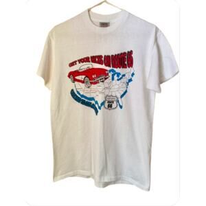 90s VTG Get Your Kicks On Route 66 T-Shirt Size M Unisex White Graphic